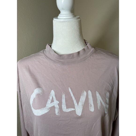 Calvin Klein Performance Brushed Logo Long Sleeve TShirt Crop Pink Top Large - Picture 3 of 12